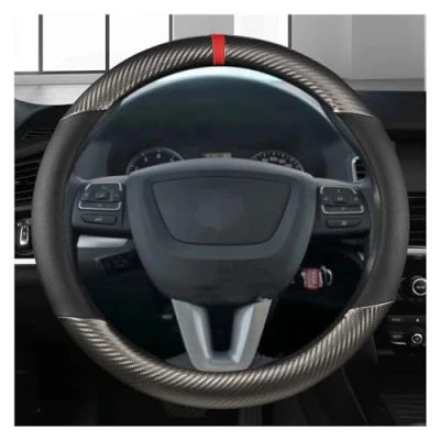 Abbildung von Lenkrad überzug Für Seat Tarraco Arona Ateca Ibiza Toledo Auto Lenkradbezug Rutschfestes Kohlefaser Leder 38 cm Lenkradschutz Abdeckung(Grey O Shape)