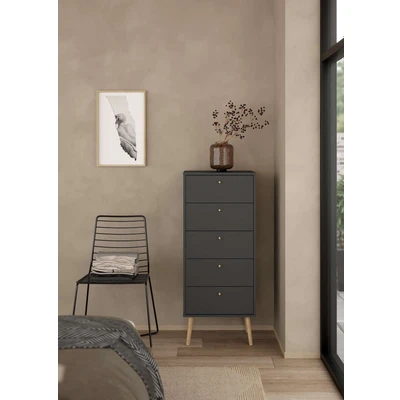 Abbildung von Home affaire Hochkommode &quot;Bodo, Aufbewahrung, Schubladenschrank, Stauraum&quot;, 5 Schubladen, Beine und Griffe aus Echtholz, Breite 50 cm