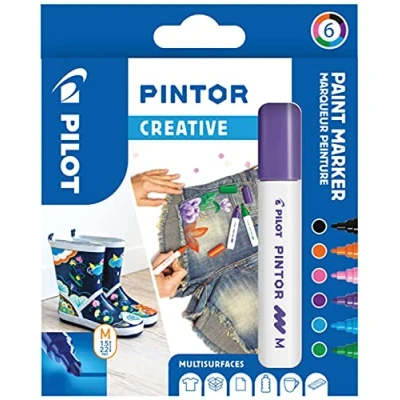 Abbildung von PILOT PINTOR Kreativmarker 6 Stück in M Fun Farben Farbmarker Stifte für DIY Projekte, fast alle Oberflächen, schnell trocknend und gut deckend