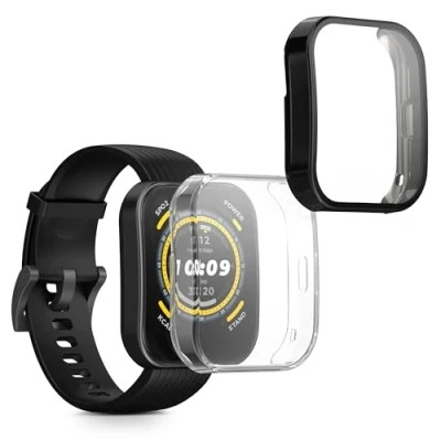 Abbildung von kwmobile 2X Schutzhülle kompatibel mit Huami Amazfit Bip 5 Hülle Fullbody Cover Set aus Silikon Transparent Schwarz