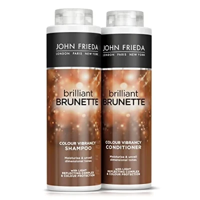 Abbildung von John Frieda Brilliant Brunette Color Vibrancy Shampoo und Conditioner Duo Pack 2 x 500 ml, Bundle für brünette Haare