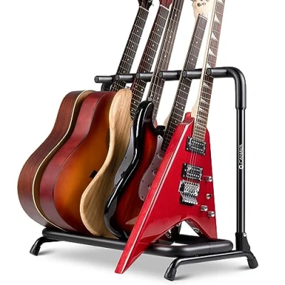 Abbildung von CAHAYA Klappbarer 5er Multiple Gitarrenständer: Gitarrenhalterung mit dickem Rohr und Schaumstoffummantelung Gitarrenstativ Geeignet für alle Gitarrentypen, CY0345
