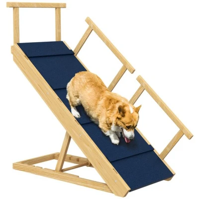 Abbildung von PawHut Hunderampe mit abnehmbaren Geländern, rutschfest, Holz (Hundetreppe, 1 St., Haustier Rampe), für Haustiere unter 40kg, Naturholz