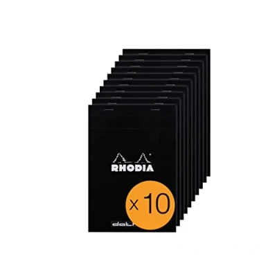 Abbildung von Rhodia 16559C Packung mit 10 Notizblöcken No.16, DIN A5 80 Blätter Dot Lineatur 80g, Schwarz, 1 Pack