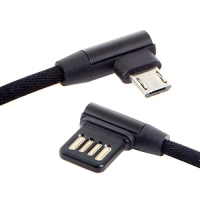 Abbildung von Cablecc Micro USB 5 polig/USB C 3.1 Typ auf Links rechts abgewinkeltes 2.0 Datenkabel mit Hülle für Tablet und Handy, 15 cm (Micro polig)