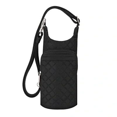 Abbildung von Travelon Isolierte Wasserflasche im Boho Stil, diebstahlsicher, Schwarz einfarbig, 10 x 4 5, mit Diebstahlschutz