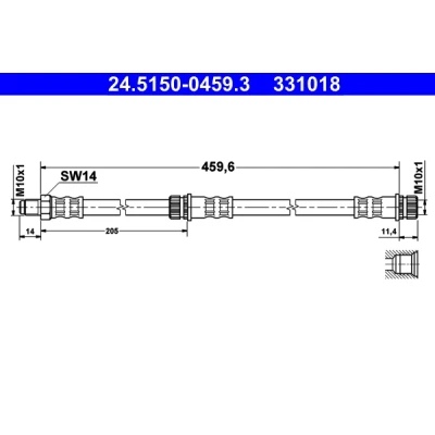 Abbildung von ATE 24.5150 0459.3 Bremsschläuche 459,6 M10x1 MITSUBISHI: Colt 6, VI CZC Cabrio, SMART: Forfour I