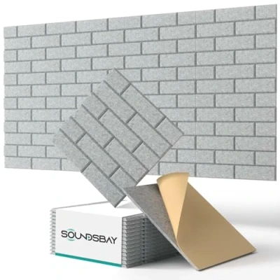 Abbildung von Soundsbay Akustikplatten selbstklebend 12 Stück, schalldämmung Schallschutz Wand hoher Dichte Ziegeltyp Schallschutzplatten für Akustische Behandlung und Wanddekoration 30x30x0.9cm (Grau)