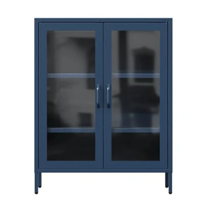 Abbildung von Jan Nowak Kommode Niedrige Vitrine 800 x 1015 400 mm navy blau (Niedrige GINA, mm, Modern: blau)