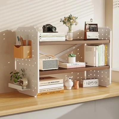 Abbildung von XRRJFYH Schreibtisch Organizer Büro 2 Stöckiges Bücherregal Aufsatzregal Desk Tisch Organizer(Brown,40x20x36CM/16x8x14in)