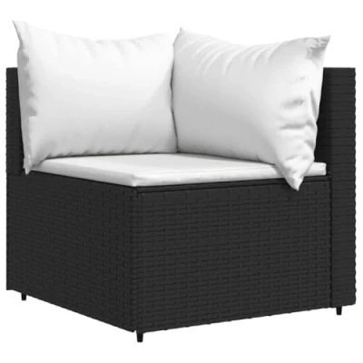 Abbildung von vidaXL Garten Ecksofa, Gartensofa mit Kissen Stahlrahmen, Modular Sofa für Terrasse, Gartenmöbel Loungemöbel, Schwarz Poly Rattan