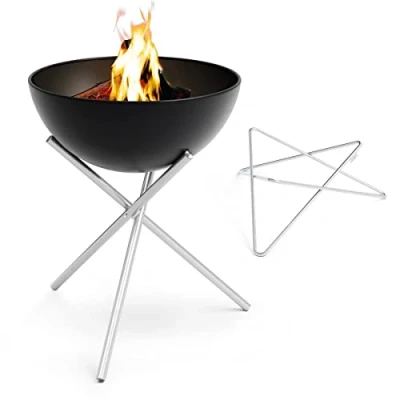 Abbildung von höfats Bowl 70 Feuerset Flex mit Sternfuß und Dreibein raucharme Feuerstelle Plancha Grillplatte Grillrost nutzbar kippbarer Feuerkorb, Stahl emailliert schwarz, Ø cm