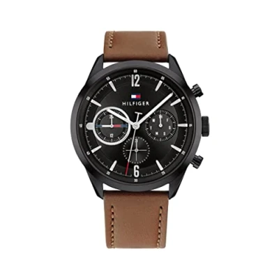 Abbildung von Tommy Hilfiger Multi Zifferblatt Quarz Uhr für Herren mit Braunes Lederarmband 1791942