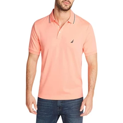 Abbildung von Nautica Herren Klassisches Poloshirt mit kurzen Ärmeln, Doppelspitzenkragen Polohemd, Blasskoralle, XX Large