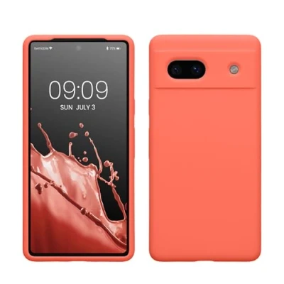 Abbildung von kwmobile Hülle kompatibel mit Google Pixel 7a Silikon Handy Case Handyhülle weiche Oberfläche kabelloses Laden Leuchtende Koralle