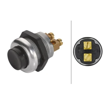 Abbildung von HELLA Zünd /Startschalter Druckbetätigung Anschlussanzahl: 2 Schraubkontakt geschraubt Schließer Bohrung Ø: 22.5mm Blechdicke: 8.5mm 6JF 001 571 171