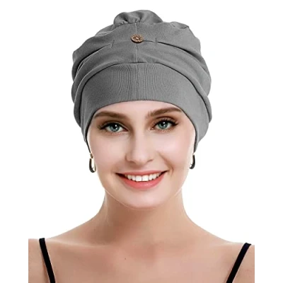 Abbildung von osvyo Baumwolle Chemo Kopfbedeckung für Damen Krebs Haarausfall Hut Leichte Versiegelte Verpackung DUNKEL GRAU