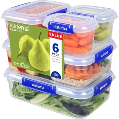 Abbildung von Sistema KLIP IT PLUS Frischhaltedosen Set 6 teiliges luftdichtes Vorratsdosen (2 x 400 ml, 3 1 l, 2,2 l) auslaufsichere Versiegelung einfach zu verschließende Clips BPA frei