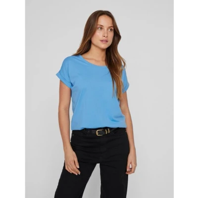 Abbildung von Vila Rundhalsshirt VIDREAMERS NEW PURE T SHIRT/SU NOOS Basic Damen Shirt mit Rundhalsausschnitt und umgeschlagenen Ärmeln