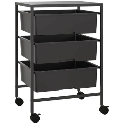 Abbildung von HOMCOM Rollwagen, Servierwagen mit 3 Etagen, Griffe, Aufbewahrungswagen für Küche, Wohnzimmer, 40,8 x 33,5 60,5 cm, Schwarz