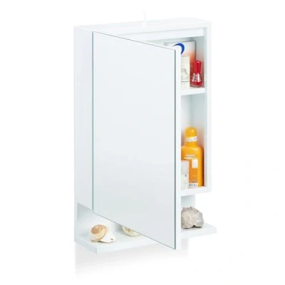 Abbildung von Relaxdays, 1 türig, weiß Badspiegelschrank, Steckdose, Badezimmerschrank, Wandschrank, H x B T: 55 35 12 cm, Stahl