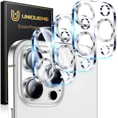 Abbildung von UniqueMe für iPhone 16 Pro/iPhone Pro Max Kameraschutz [Kratzfest, Stabil] Ultra Klar 9H Härte Max/iPhone Kamera Schutz [3 Stück] Titan Silber