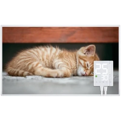 Abbildung von Heidenfeld Infrarotheizung HF HP105 𝟭𝟬 𝐉𝐀𝐇𝐑𝐄 𝐆𝐀𝐑𝐀𝐍𝐓𝐈𝐄 600 Watt Bis 16 m² Infrarot Heizkörper Elektroheizung mit Thermostat Überhitzungsschutz (600 Watt, Katze)