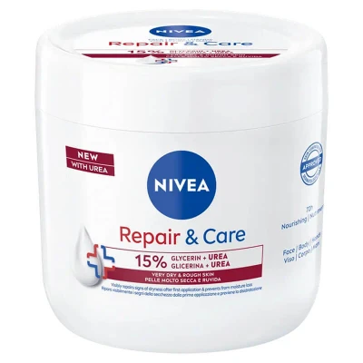 Abbildung von NIVEA Körpercreme Repair &amp; Care Urea 400 ml, Allzweckcreme für sehr trockene und raue Haut, 72h Feuchtigkeitscreme, angereichert mit 15% Glycerin