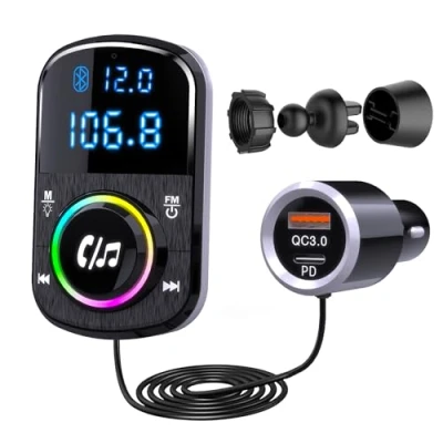 Abbildung von GizmoVine Bluetooth Adapter Auto, FM Transmitter Bloototh freisprecheinrichtung für Autoradio, Unterstützung Handy Freisprechanlage, Schnell Ladung, Musik MP3 Player, SD Karte mit Lichtschalter