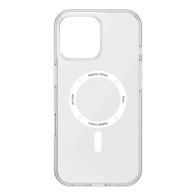 Abbildung von Native Union (Re)Clear Hülle Transparente Anti Gelb MagSafe kompatibel mit eingebauten Magneten Recycelte Materialien Ultrarobust militärischer Fallschutzklasse für iPhone 16 Pro Max