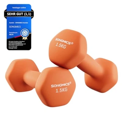 Abbildung von SONGMICS Hanteln 2er Set, 2 x 1,5 kg, mit matter Beschichtung aus Neopren, rutschfest, Krafttraining, zu Hause, orange SYL63OG