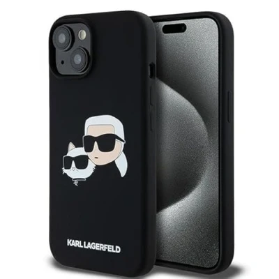Abbildung von CG Mobile Karl Lagerfeld KLHMP15SSKCHPPLK Hülle für iPhone 15/14 / 13 6.1&quot; Schwarz hardcase Silicone &amp; Choupette