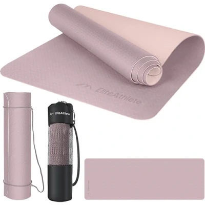 Abbildung von EliteAthlete Yogamatte Sportmatte Fitnessmatte Gymnastikmatte gepolstert &amp; rutschfest für Fitness, Pilates Yoga Matte 183 cm x 61 0.6 Trainingsmatte inkl. Transportgurt + Tasche