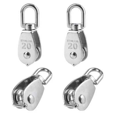 Abbildung von BuxiuGK 4 Stück 20mm Umlenkrolle Rolle aus 304 Edelstahl,Riemenscheibe Roller Einzelflaschenzug Blockseilrolle für Seile,Tragkraft 75kg