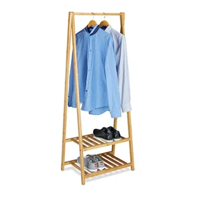 Abbildung von Relaxdays Kleiderständer Bambus, 2 Schuhablagen, Kleiderstange, HxBxT 150 x 60 40 cm, Garderobenständer, klein, natur