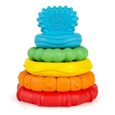 Abbildung von Baby Einstein 12356 Stack &amp; Teethe, Beißring Set mit unterschiedlichen Strukturen, leicht zu greifen, 5 teilig, und Spielzeugset zum Stapeln, mehrfarbig, 90 g