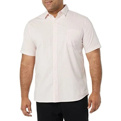 Abbildung von Amazon Essentials Herren Kurzärmeliges Hemd aus Popeline, Schmale Passform, Rosa Doppelstreifen, L
