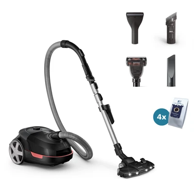 Abbildung von Philips Bodenstaubsauger &quot;XD6142/12 6000 Serie, der Tierfreund mit spezieller Mini Pet Düse&quot;, 900 W, Beutel, HEPA Allergiefilter, TriActive+ LED Düse, 4 l; Tiefschwarz glänzend