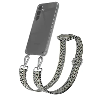 Abbildung von EAZY CASE Handykette mit verstellbarem Trageriemen kompatibel Samsung Galaxy S24 Plus Taschengurt transparenter Handyhülle für Hülle Schulterriemen in Grün Schwarz Silber