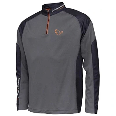 Abbildung von Savage Gear Tournament Shirt 1/2 Zip, Angelbekleidung, Anglerhemden, Unisex, Grau, Groß