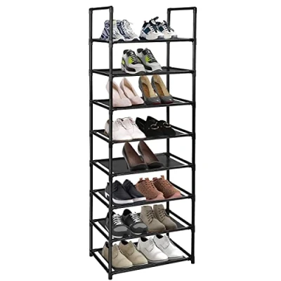 Abbildung von esonstyle 8 Ebenen Schuhregal für 16 20 Paar schmal und hoch Schuhaufbewahrung, schwarz