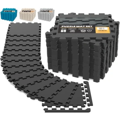 Abbildung von Ediesi, Bodenschutzmatte Fitness, Puzzlematte Boden, Pool Schutzmatte, Home Gym, Tatami, Gummimatte, Gym Matte (18 Uds / 30x30x1 cm/Schwarz)