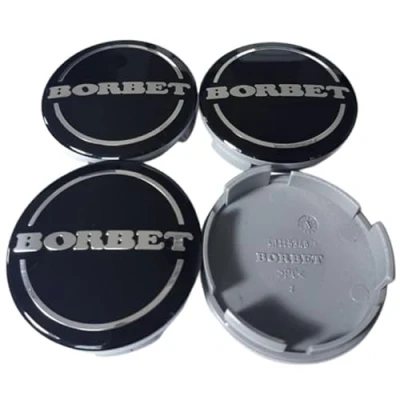 Abbildung von 4X Original Borbet Felgendeckel Nabendeckel Nabenkappe Schwarz Glanz Silber Center Cap 56mm NEU!