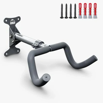 Abbildung von Borgen Fahrrad Wandhalterung klappbar Fahrradhalterung Wand bis 20kg Tragfähigkeit Winkel und Wandabstand einstellbar extra softe Polsterung Fahrradaufhängung für MTB, Rennrad, E Bike
