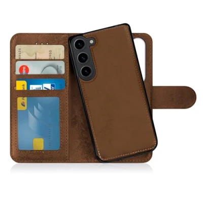 Abbildung von MyGadget Flip Case für Samsung Galaxy S23 FE [ abnehmbare Magnet Hülle ] Handyhülle aus Kunstleder Klapphülle mit Kartenfach Schutzhülle in Braun