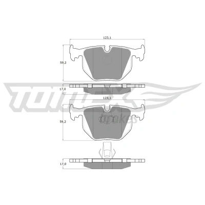 Abbildung von TOMEX brakes TX 13 19 Bremsbelagsatz Hinterachse für Verschleißwarnanzeiger vorbereitet BMW: 7, 3 Limousine, 5 LAND ROVER: Range Rover