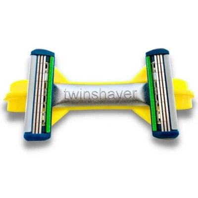 Abbildung von twinshaver Glatzen Rasierer Herren 0mm Schnittschutz &amp; 80% Zeitersparnis, Kopfrasierer Glatze + 4 Klingen, Doppel Nassrasierer (Gelb)