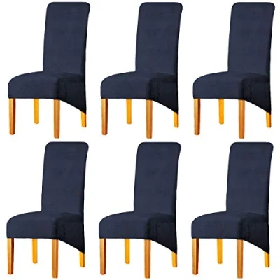 Abbildung von LANSHENG Stretchy XL Stuhlbezüge für Esszimmerstühle, Stretch Spandex mit Gummiband Stuhlbezug,Velvet Large Dining Chair Schonbezüge Restaurant Hotel Party Bankett (Marine,6er Set (Groß))