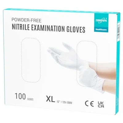 Abbildung von EUROPAPA® 100x Nitrilhandschuhe Weiss Box Einweghandschuhe Einmalhandschuhe Untersuchungshandschuhe Nitril Handschuhe puderfrei ohne Latex unsteril latexfrei disposible gloves