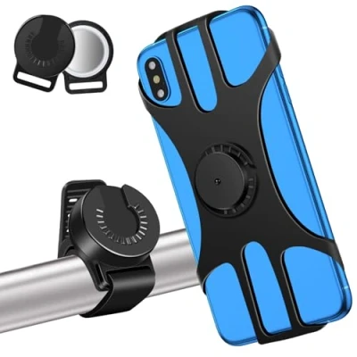 Abbildung von Handyhalterung Fahrrad, MOSUO Handy Halterung Motorrad for Airtag Abnehmbare Fahrrad Fahrradlenker Handyhalter Silikon fahrradhalterung mit 360 Drehbarer Für 4,5 7,0 Zoll Universal Smartphone